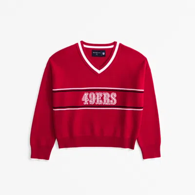 Abercrombie & Fitch San Francisco 49ers Luxeloft V-neck Sweater In Red