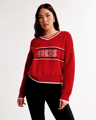 Abercrombie & Fitch San Francisco 49ers Luxeloft V-neck Sweater In Red