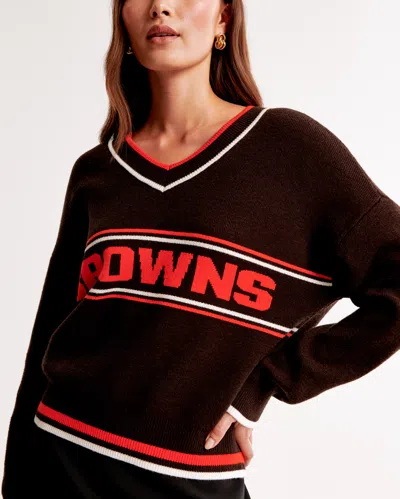 Abercrombie & Fitch Cleveland Browns Luxeloft V-neck Sweater In Black