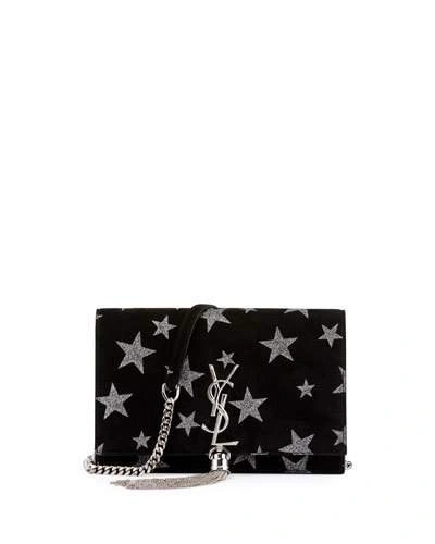 Saint Laurent Kate Monogram Tassel Star Chain Wallet, Black/silver