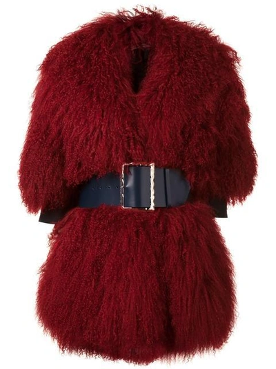 Shop Christian Dada Big Belt Buckled Coat - Red