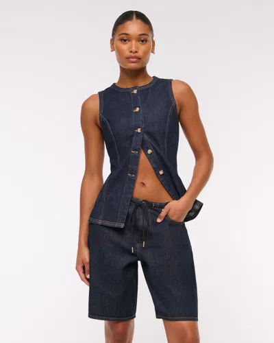 Abercrombie & Fitch Curve Love Mid Rise Jort In Blue