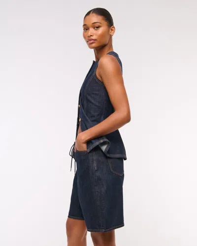 Abercrombie & Fitch Curve Love Mid Rise Jort In Blue