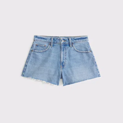 Abercrombie & Fitch Curve Love High Rise 90s Cutoff Short In Blue