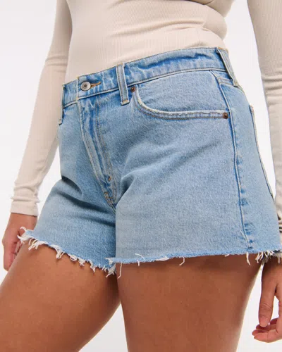 Abercrombie & Fitch Curve Love High Rise 90s Cutoff Short In Blue
