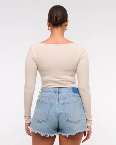 Abercrombie & Fitch Curve Love High Rise 90s Cutoff Short In Blue