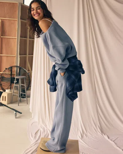 Abercrombie & Fitch High Rise Sunday Wide Leg Sweatpant In Blue