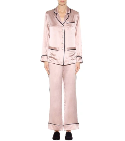 Shop Olivia Von Halle Coco Silk-satin Pyjama Set In Oyster