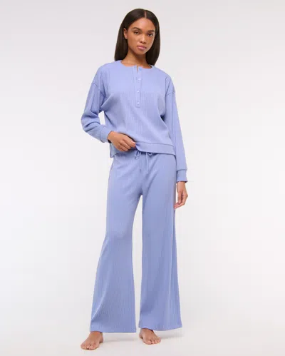 Abercrombie & Fitch Lounge Rib Wide Leg Sweatpant In Blue