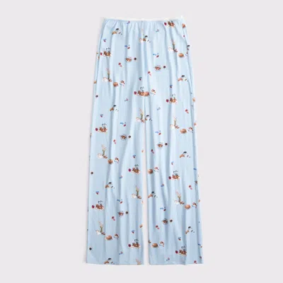 Abercrombie & Fitch Pointelle Wide Leg Sleep Pant In Blue