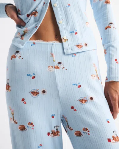 Abercrombie & Fitch Pointelle Wide Leg Sleep Pant In Blue