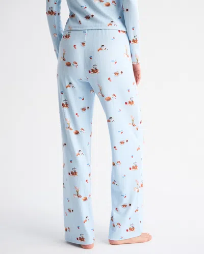 Abercrombie & Fitch Pointelle Wide Leg Sleep Pant In Blue