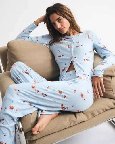 Abercrombie & Fitch Pointelle Wide Leg Sleep Pant In Blue