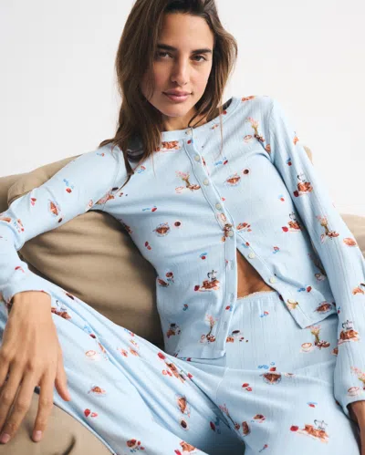 Abercrombie & Fitch Long-sleeve Pointelle Sleep Top In Blue