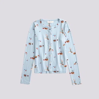 Abercrombie & Fitch Long-sleeve Pointelle Sleep Top In Blue