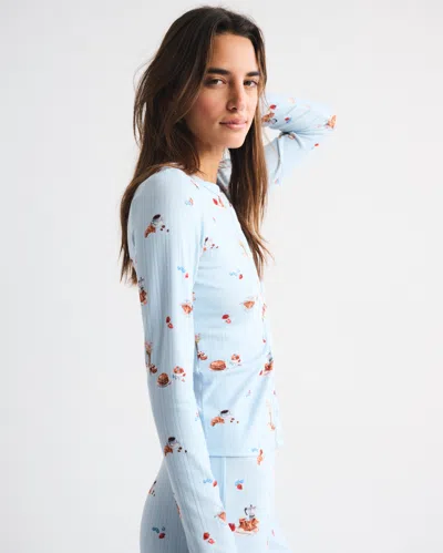 Abercrombie & Fitch Long-sleeve Pointelle Sleep Top In Blue