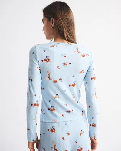 Abercrombie & Fitch Long-sleeve Pointelle Sleep Top In Blue