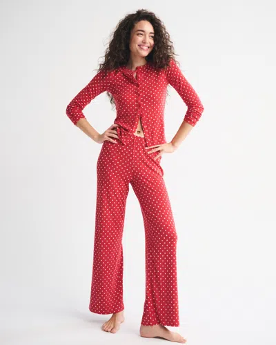 Abercrombie & Fitch Pointelle Button-through Sleep Top In Red