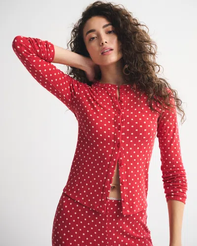 Abercrombie & Fitch Pointelle Button-through Sleep Top In Red