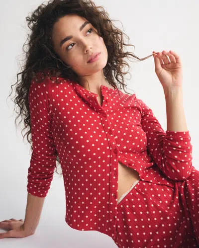 Abercrombie & Fitch Pointelle Button-through Sleep Top In Red