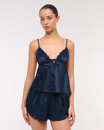 Abercrombie & Fitch Jacquard Lace And Satin Sleep Short In Blue