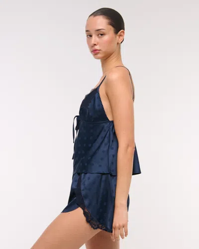 Abercrombie & Fitch Jacquard Lace And Satin Sleep Short In Blue