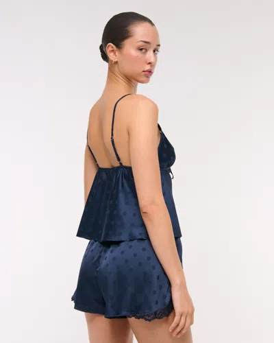 Abercrombie & Fitch Jacquard Lace And Satin Sleep Short In Blue