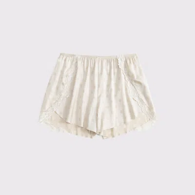 Abercrombie & Fitch Jacquard Lace And Satin Sleep Short In Neutral