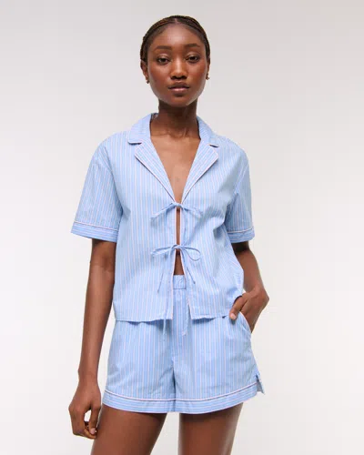 Abercrombie & Fitch Short-sleeve Tie-front Sleep Shirt In Multi