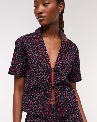 Abercrombie & Fitch Short-sleeve Tie-front Sleep Shirt In Multi