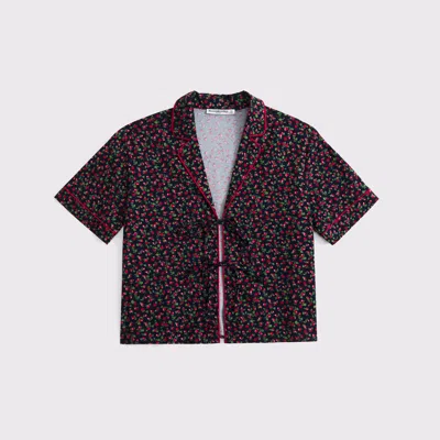 Abercrombie & Fitch Short-sleeve Tie-front Sleep Shirt In Multi