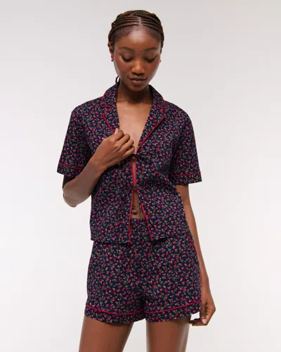 Abercrombie & Fitch Short-sleeve Tie-front Sleep Shirt In Multi
