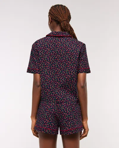 Abercrombie & Fitch Short-sleeve Tie-front Sleep Shirt In Multi