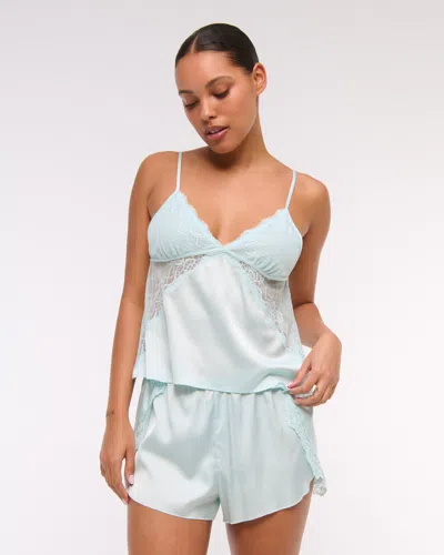 Abercrombie & Fitch Sheer Lace And Satin Cami In Blue