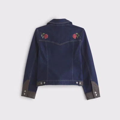 Abercrombie & Fitch Embroidered Denim Zip-up Jacket In Blue