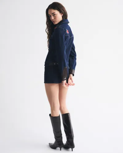 Abercrombie & Fitch Embroidered Denim Zip-up Jacket In Blue