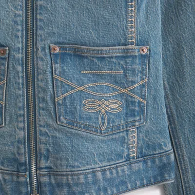 Abercrombie & Fitch Embroidered Denim Zip-up Jacket In Blue