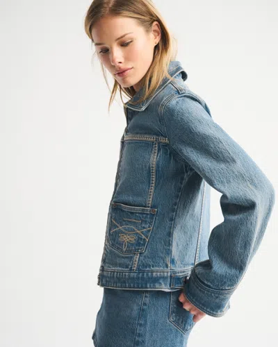 Abercrombie & Fitch Embroidered Denim Zip-up Jacket In Blue