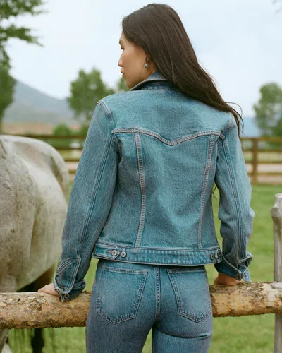 Abercrombie & Fitch Embroidered Denim Zip-up Jacket In Blue