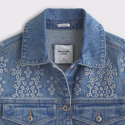 Abercrombie & Fitch Cutwork Denim Trucker Jacket In Blue