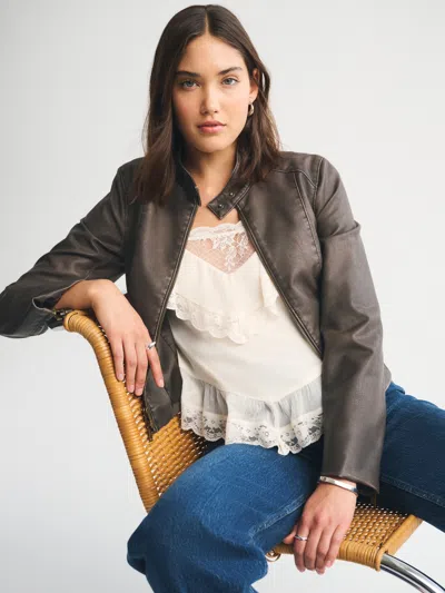 Abercrombie & Fitch Slim Vegan Leather Mockneck Jacket In Brown