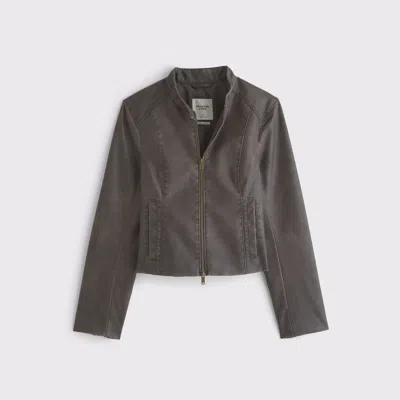 Abercrombie & Fitch Slim Vegan Leather Mockneck Jacket In Brown
