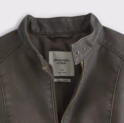Abercrombie & Fitch Slim Vegan Leather Mockneck Jacket In Brown