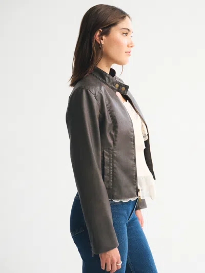 Abercrombie & Fitch Slim Vegan Leather Mockneck Jacket In Brown