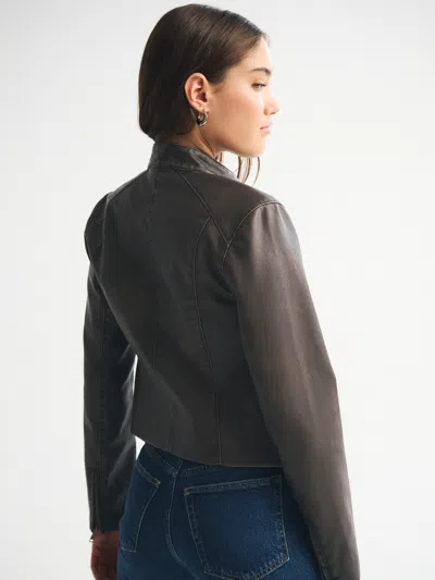 Abercrombie & Fitch Slim Vegan Leather Mockneck Jacket In Brown