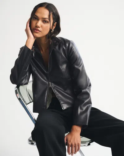 Abercrombie & Fitch Slim Vegan Leather Mockneck Jacket In Black