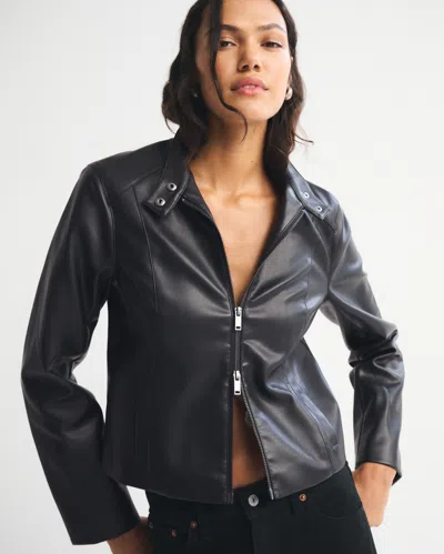 Abercrombie & Fitch Slim Vegan Leather Mockneck Jacket In Black