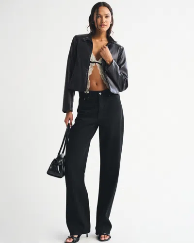 Abercrombie & Fitch Slim Vegan Leather Mockneck Jacket In Black