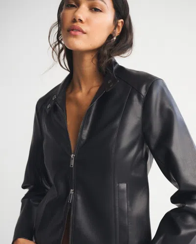 Abercrombie & Fitch Slim Vegan Leather Mockneck Jacket In Black