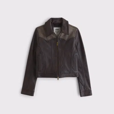 Abercrombie & Fitch Western Genuine Leather Jacket In Black